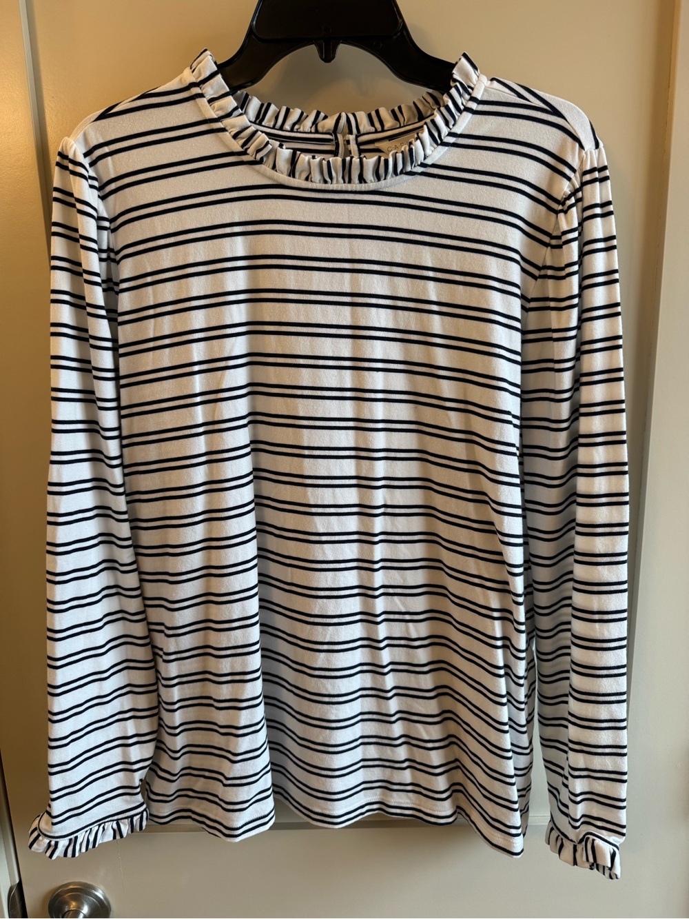 Caslon Navy & White Striped Ruffle-Neck Top